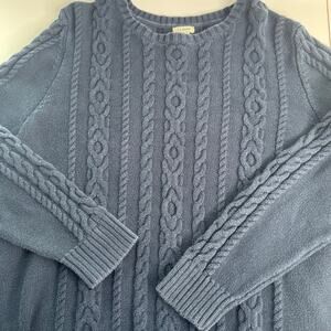 LL Bean SIZE 2X Women 100% cotton Mixed Cable Knit Sweater Blue Heritage